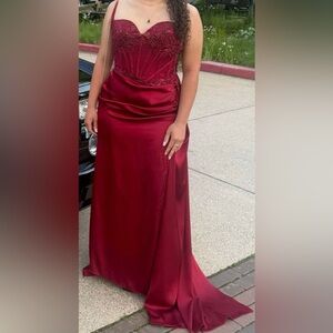 MUST SELL!! Dark Red Satin Formal Gown